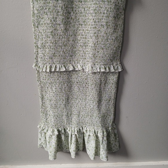 Mable Women's Size Large Smocked Long Ruffle Sleeveless Dress Green Floral Midi - Picture 4 of 16